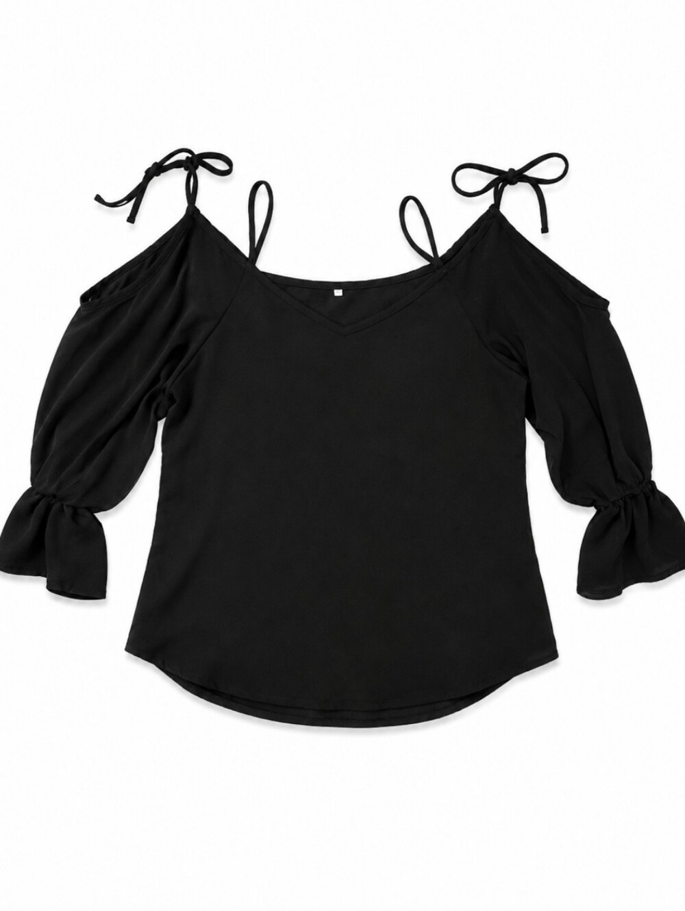 Source Unknown Women's Size Medium Flowy Black Cold-Shoulder Blouse With Straps
